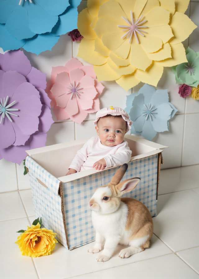 LittleCam baby template with a flower box and rabbit scene