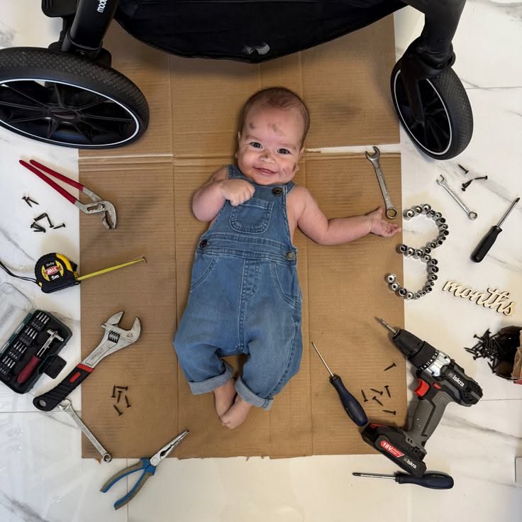 Playful baby photoshoot idea at home