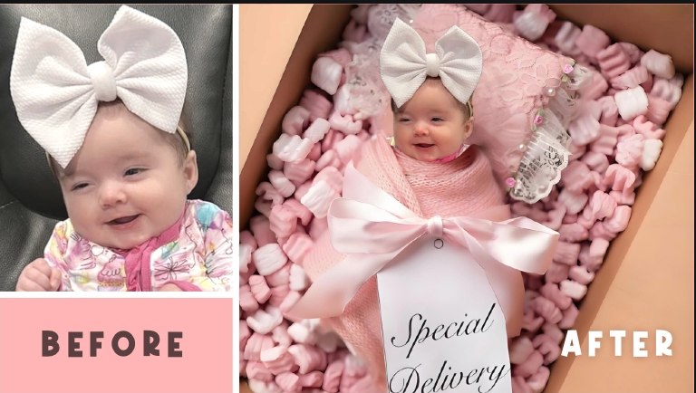 Before and after baby photo background change