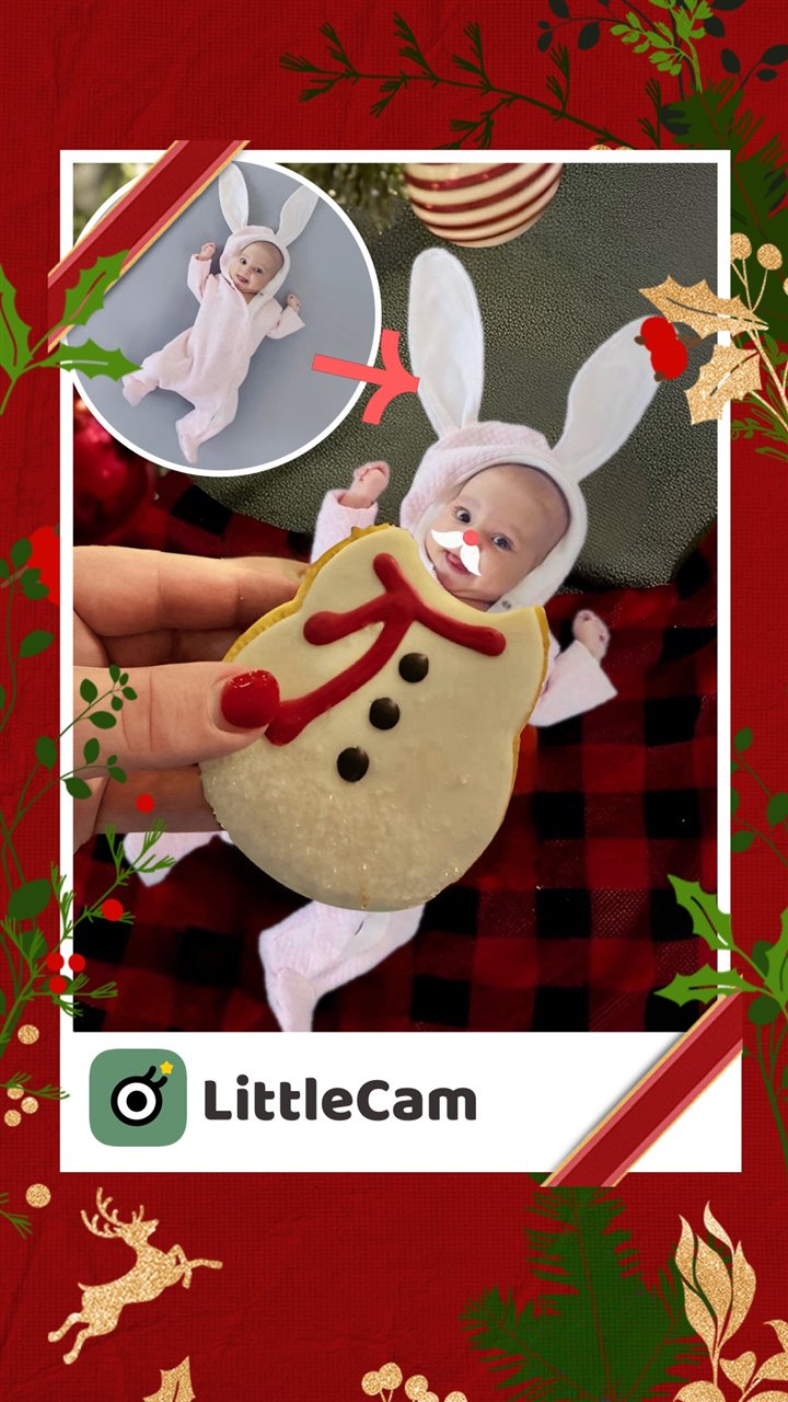 Before-and-after LittleCam Christmas baby photo edit