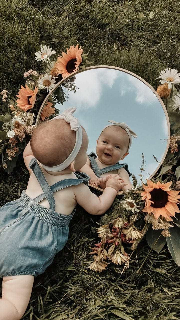 Baby photoshoot mirror pose idea
