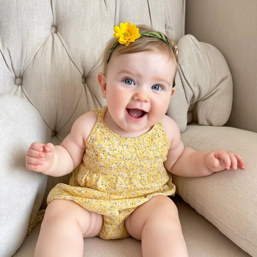 Sample baby photo on a sofa